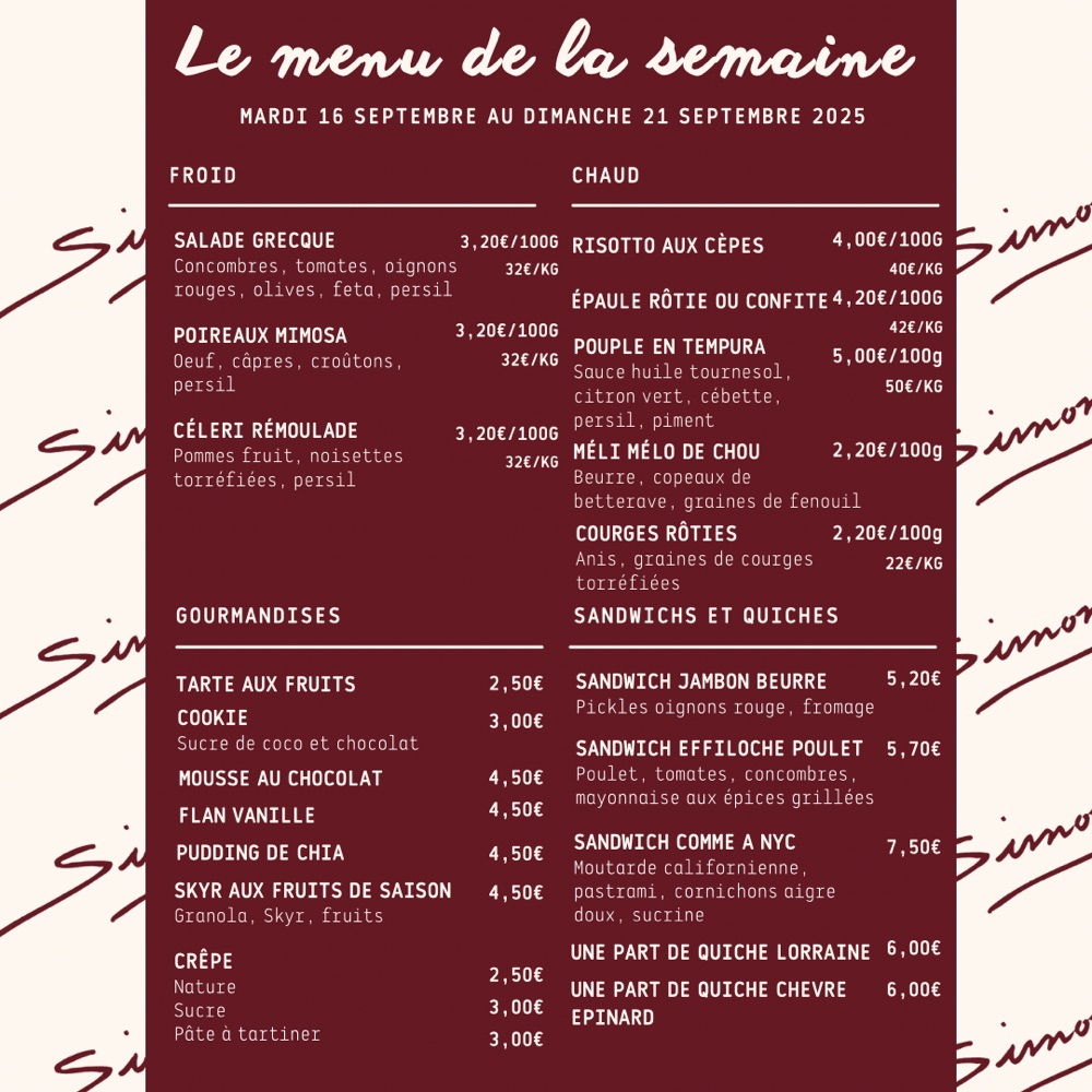Simonne Traiteur - Menu De La Semaine