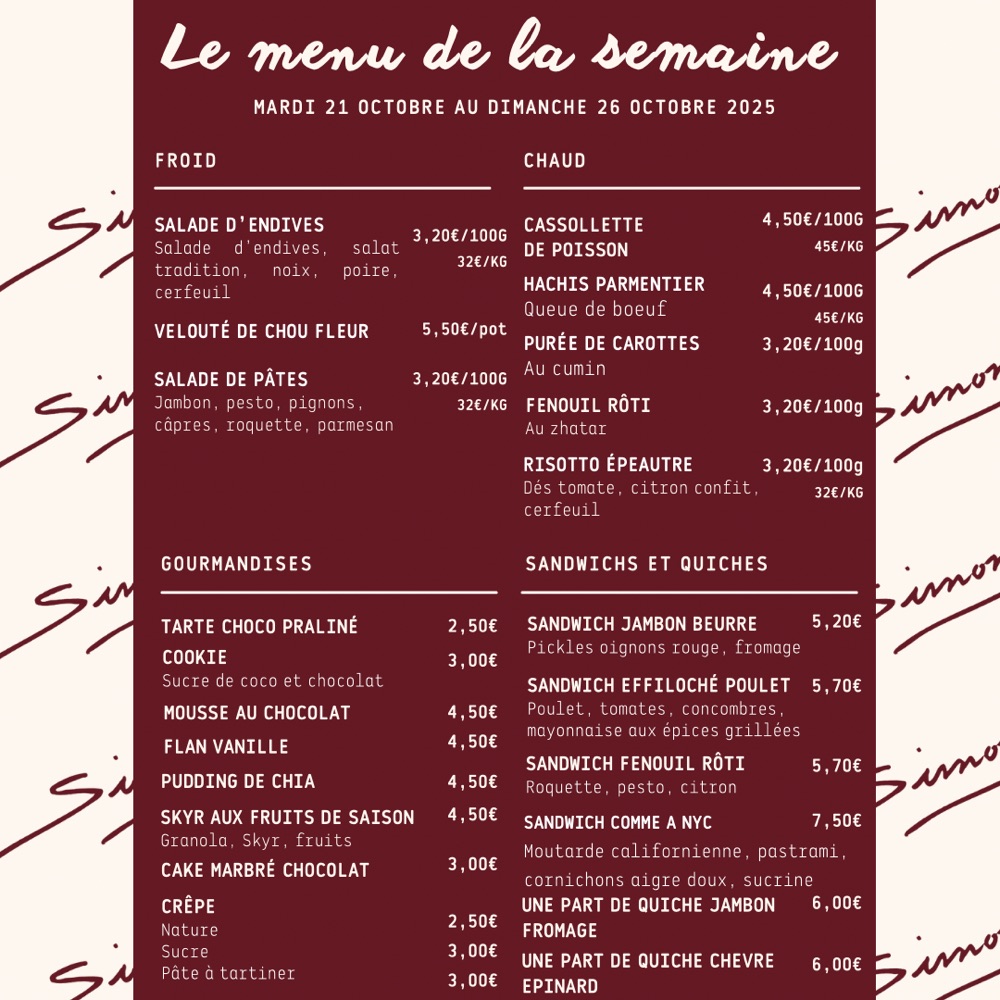 Simonne Traiteur - Menu De La Semaine