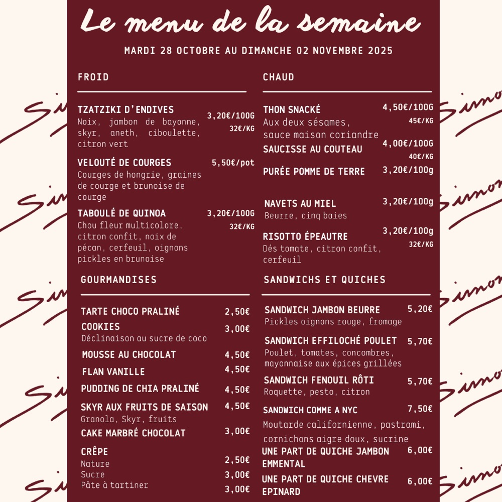 Simonne Traiteur - Menu De La Semaine